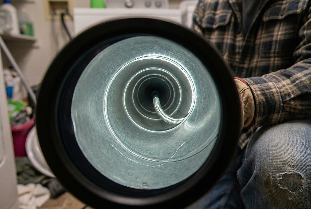 Clean shiny duct interior viewed through a scope
