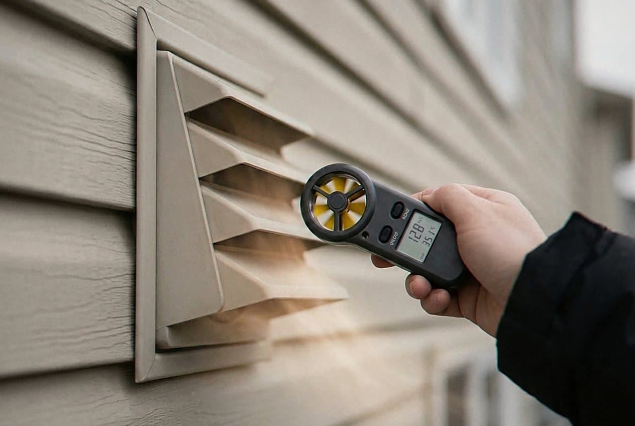 Anemometer measuring airflow at an exterior vent