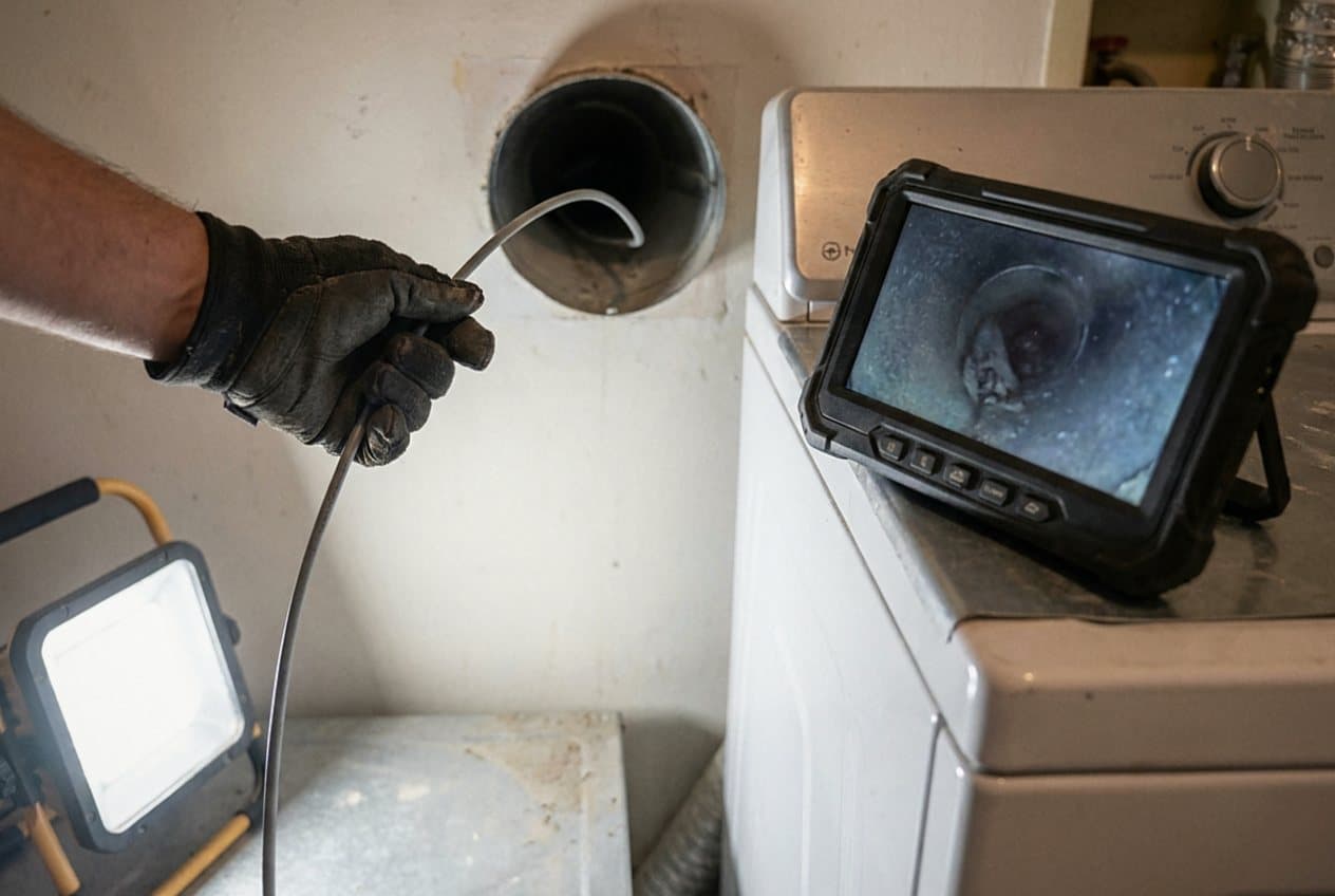 Inspection camera feed showing the inside of a duct