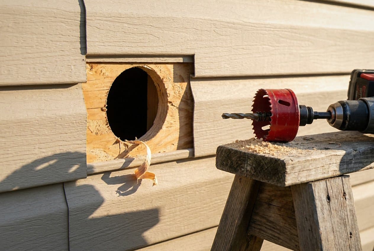 Drilling a fresh vent hole through siding