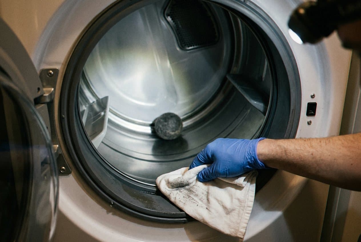 Small lint ball resting inside a dryer drum