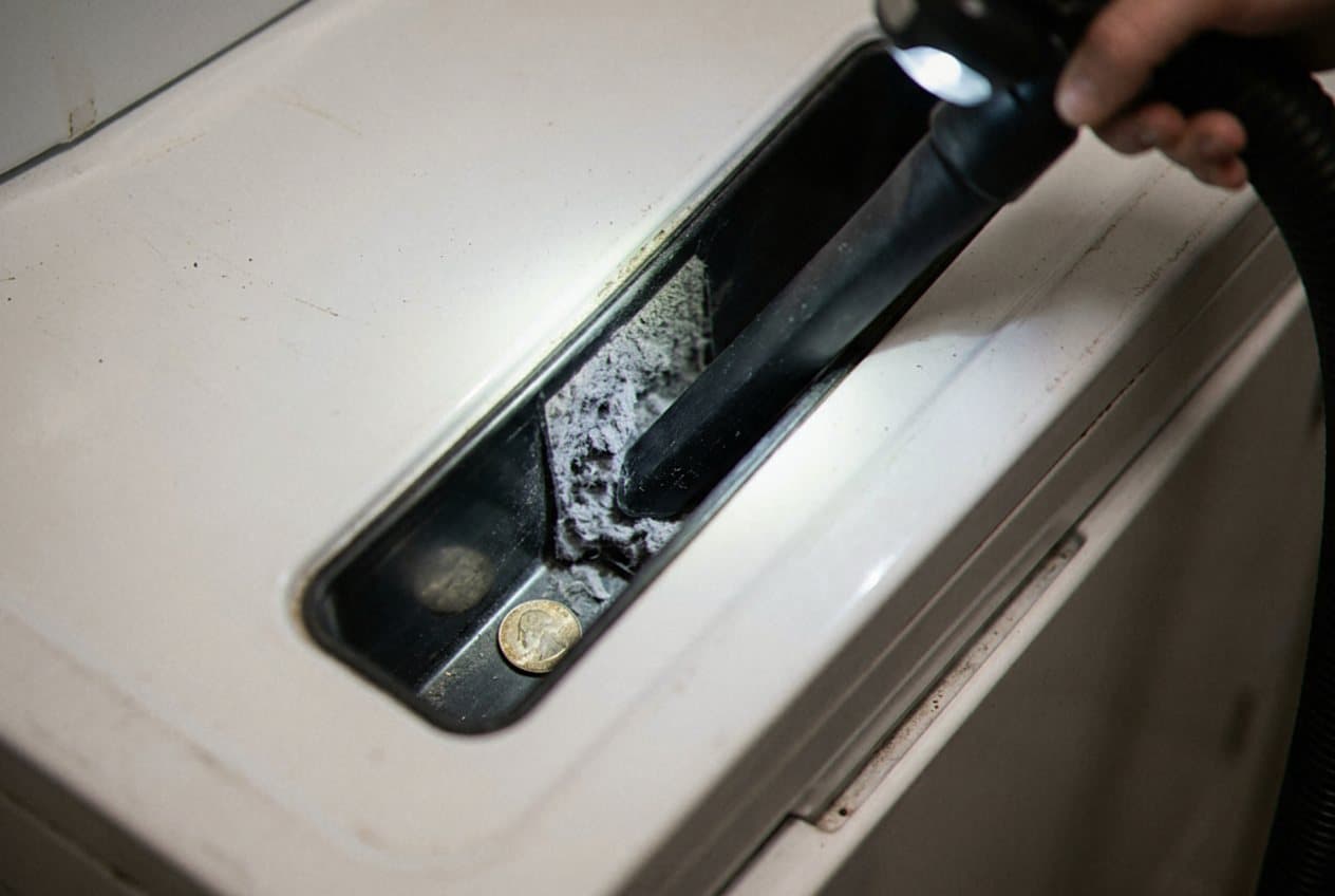Vacuuming lint from a dryer's trap cavity